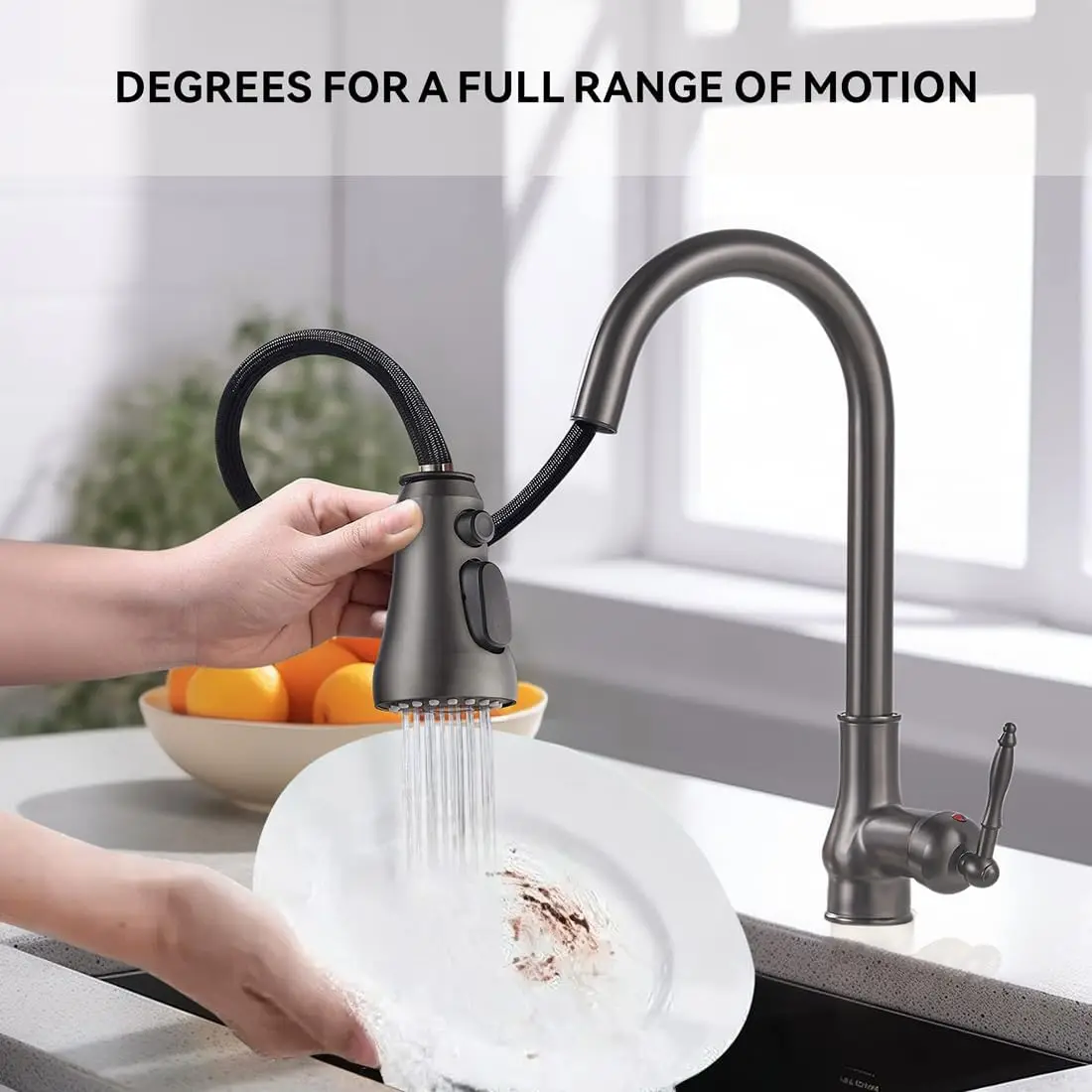 Kitchen Faucet Gray Black Sink Faucet with Sprayer, Touch Single-Hole Pulldown Kitchen Faucet, High Arch Black Gray Kitchen Sink