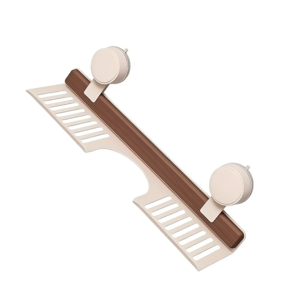 Suction Cup Walnut Shelf for Compact Storage Solutions in Apartments Dorms or Rental Units Without Permanent Fixtures