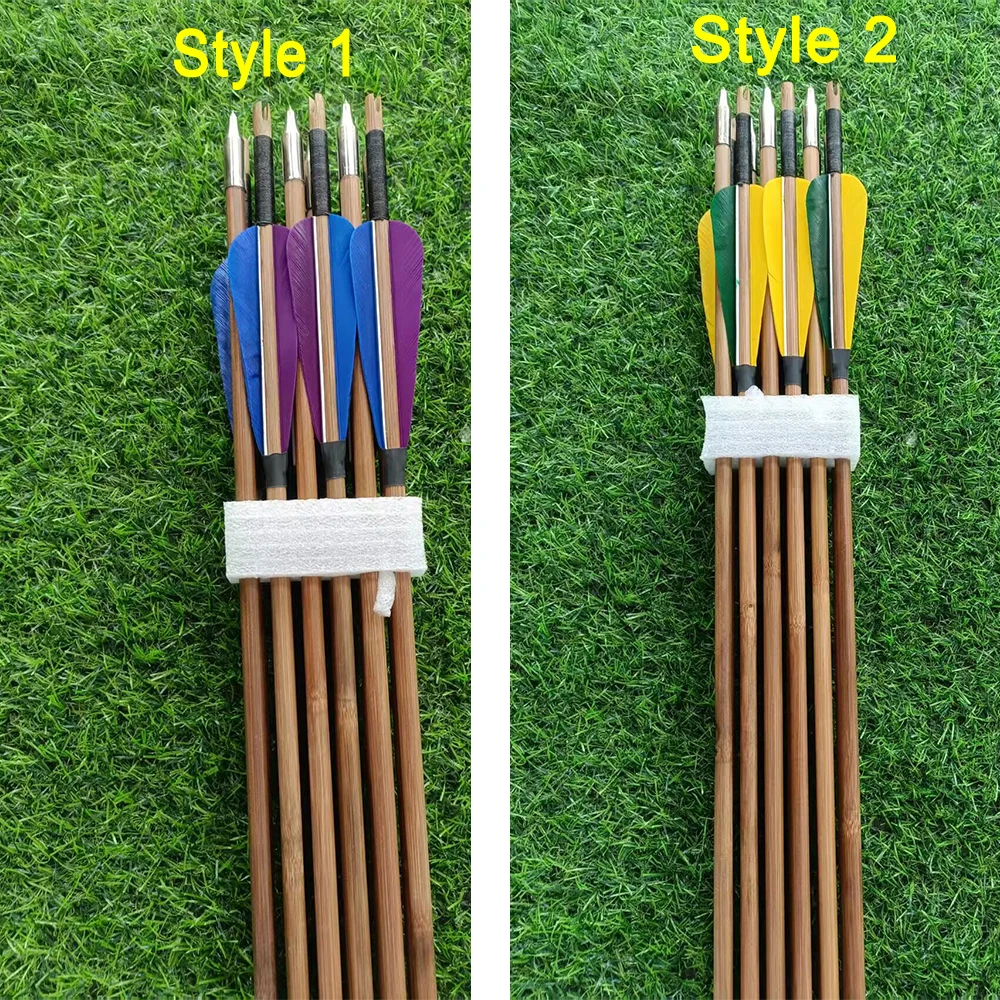 

6/12/18/24 шт. традиционная бамбуковая стрела 5 дюймов с перьями индейки 33 дюйма OD7/8 мм для длинного лука с изогнутым луком, охотничьего лука