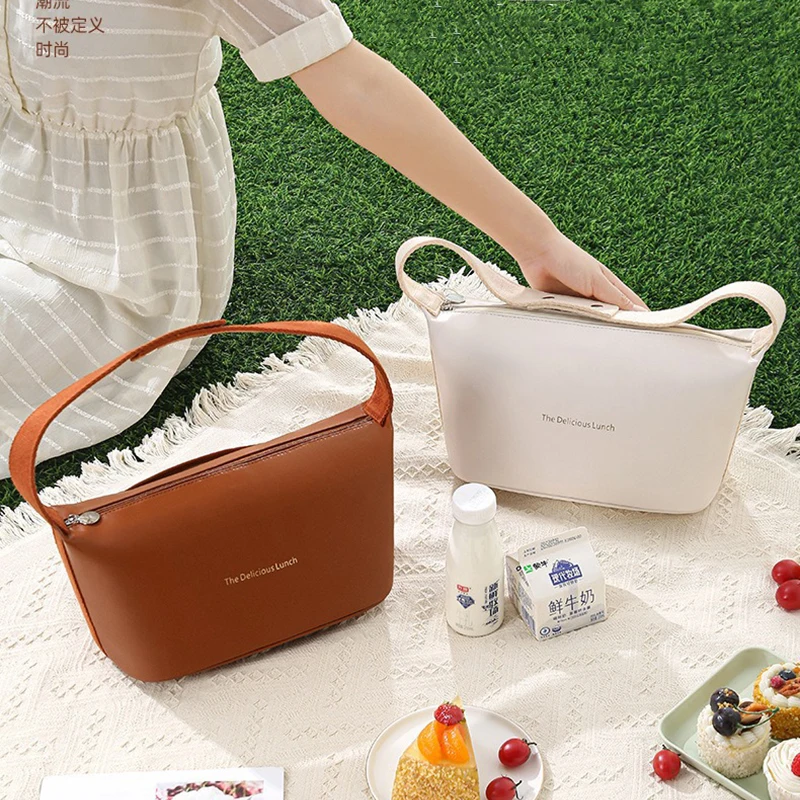 PU Portable Insulated Bento Food Lunch Box Thermal Bag Outdoor Picnic Storage Ice Bags Office Tote Lunch Bags For Women