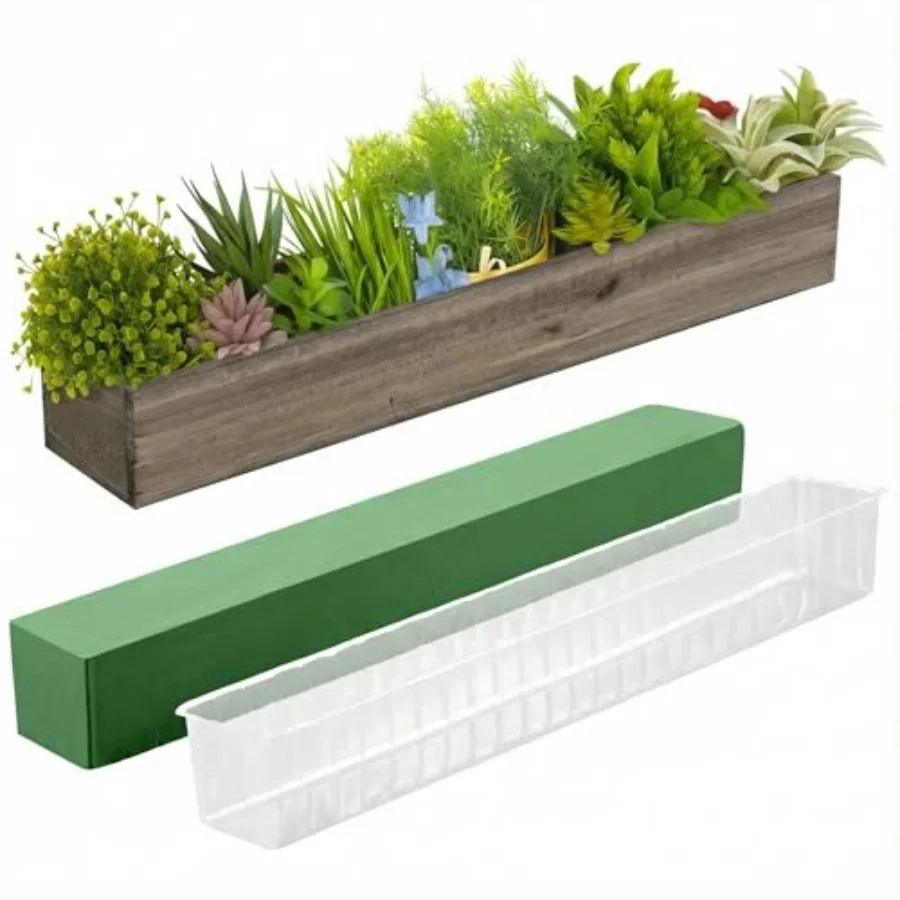 

Set Wood Boes for Centerpieces Rectangle Wooden Planter Bo Rustic Wooden Planters with Removable Plastic Liner Floral Foam Bloc