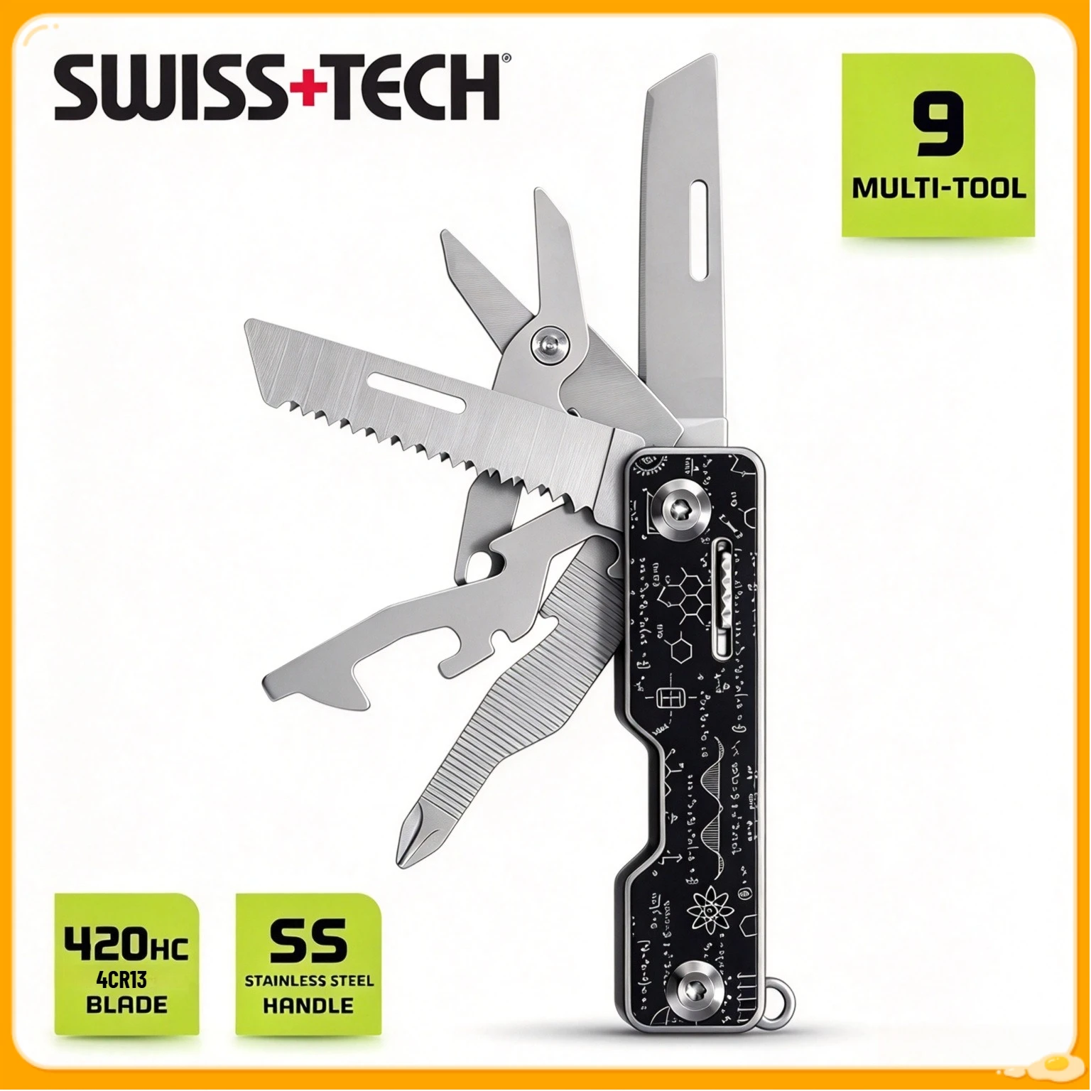 SWISS TECH 9 In 1 Multitools Pocket Tourist Knife Folding Scissors Portable EDC Cutter Tools Outdoor Survive Hiking Camping Gear