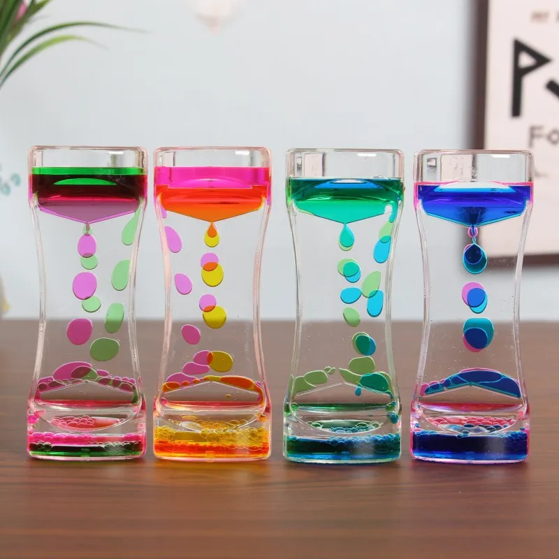Dynamic small beauty waist two-color liquid oil leak hourglass timer, decompression daze acrylic creative gift ornament
