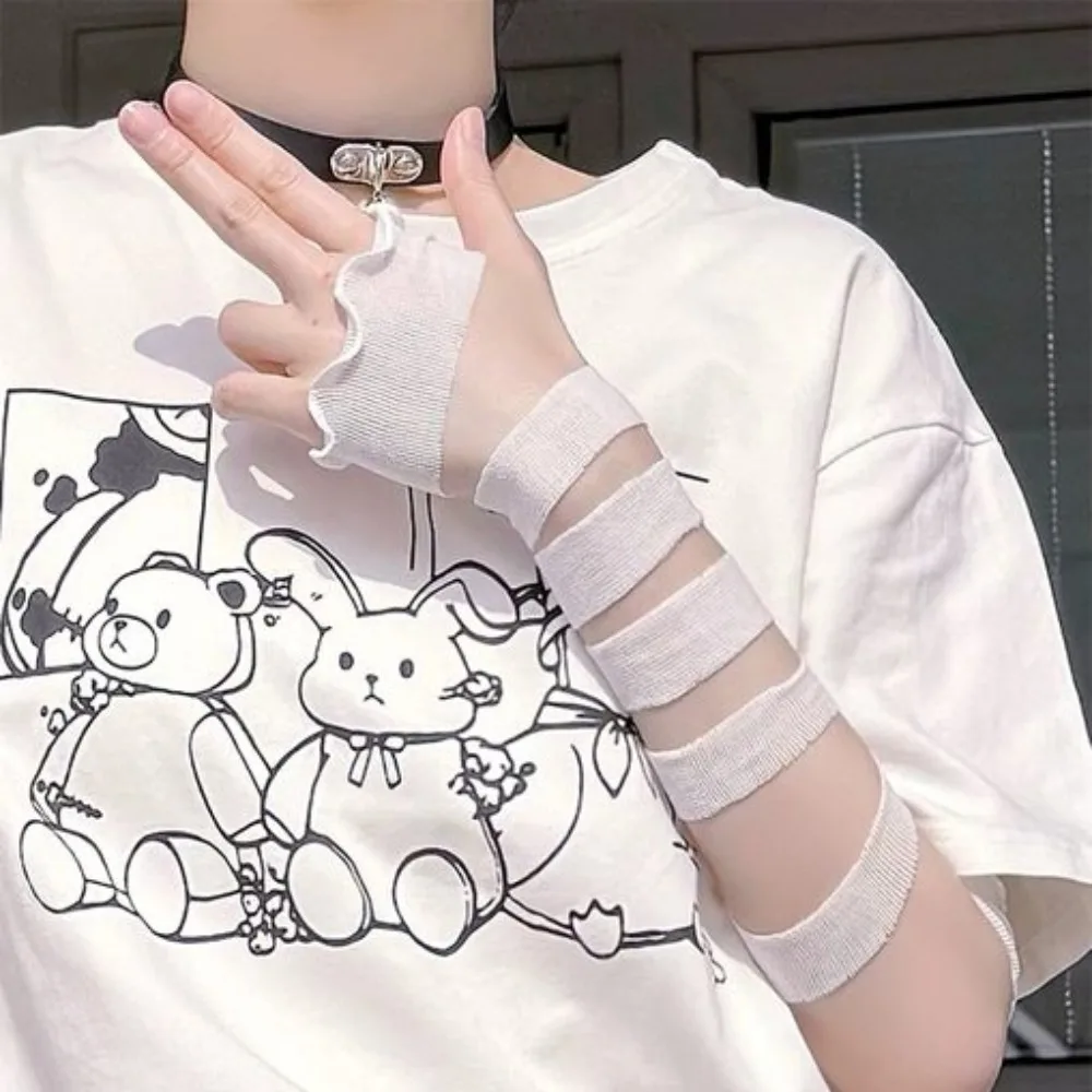 الشارع الشهير Y2K الربط ضمادة أصابع قفازات مطاطا الشرير الضمادات أكمام أذرع تبريد الأصفاد المعصم ثقافة فرعية قفازات تأثيري