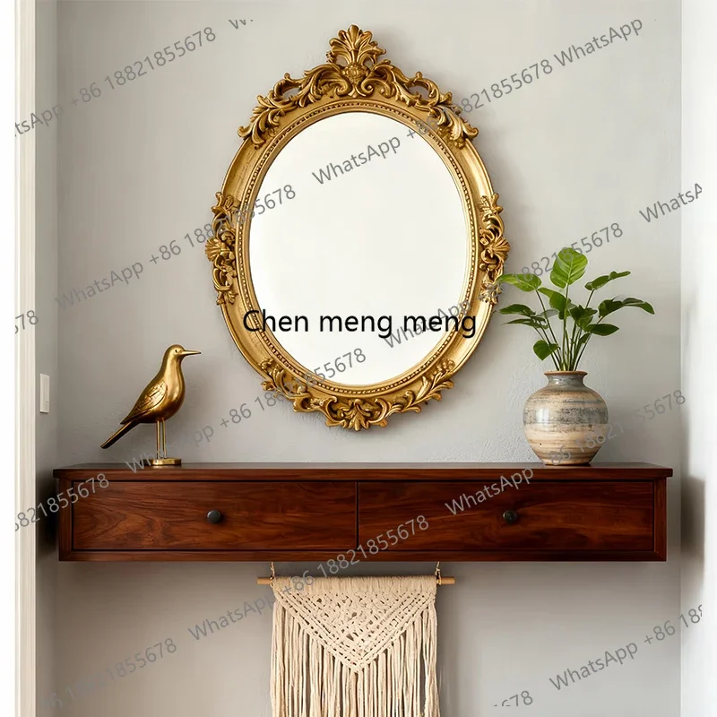Court style decorative mirror oval carved smart bathroom mirror French retro wall-mounted makeup mirror