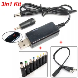 3in1 kit USB Boost DC 5V to 9V 12V USB Step-up Converter Cable +8 PCS 55*21MM Plug+1 TO 2  For Power Supply Charger Router Model