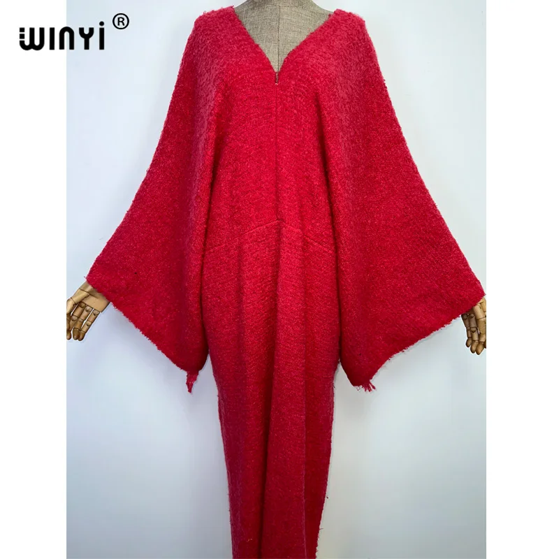 WINYI Autumn Winter monocolour Comfort Warm Thick Women Sweater Dress elegant Knitted Casual Dress Loose Lady Warm Dresses