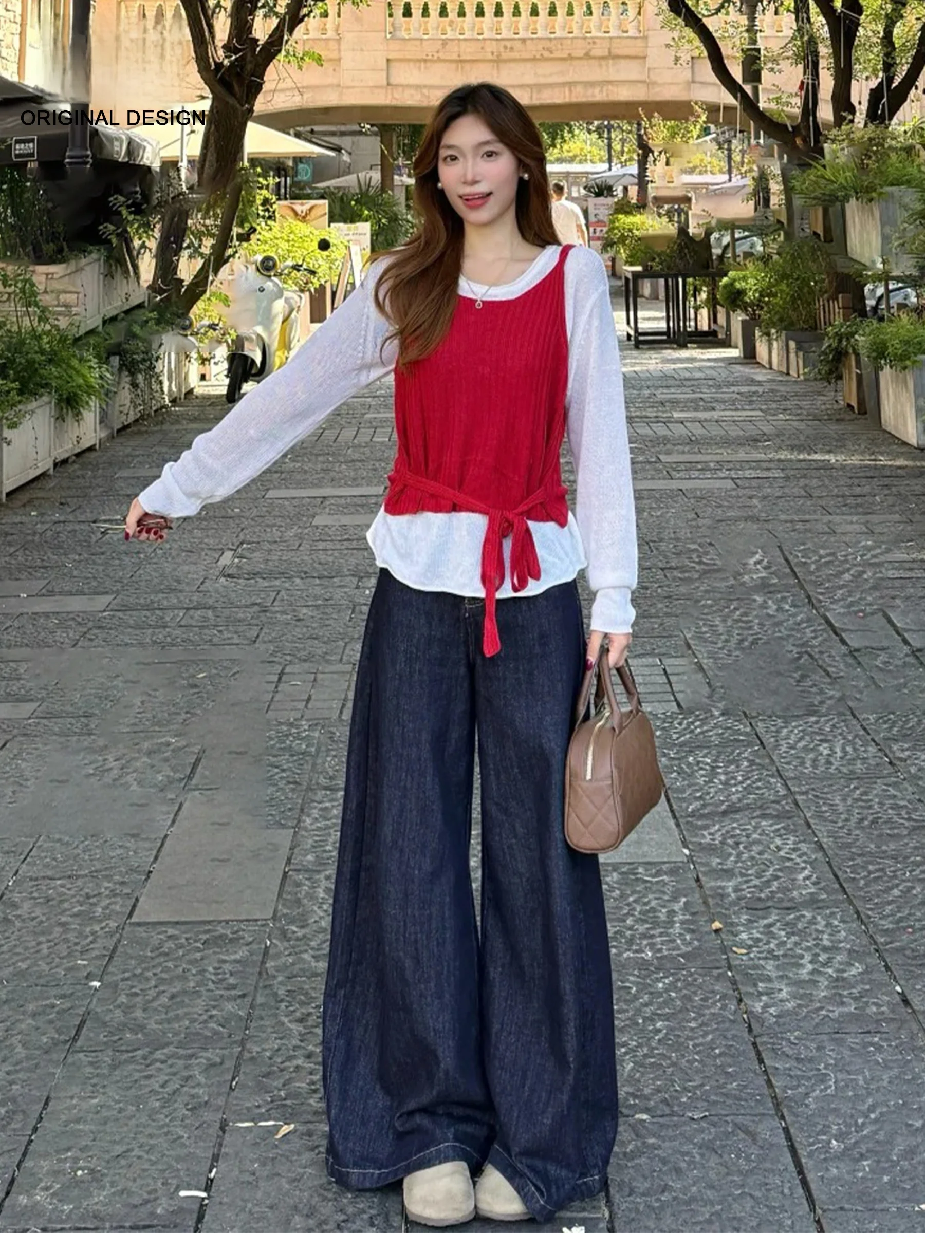 

Женские широкие джинсы Deep Blue в американском стиле, свободные, струящиеся, стройнящие, прямого кроя, повседневные, с высокой талией, из денима, весна-лето