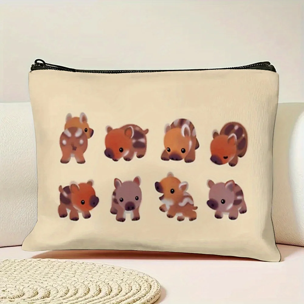 1 Piece Cute Hedgehog and Piglet Makeup Bag - Multifunctional Zipper Pouch for Women, Jewelry Storage Bag, Perfect Travel Zipper Organizer, Fun Birthday Gift