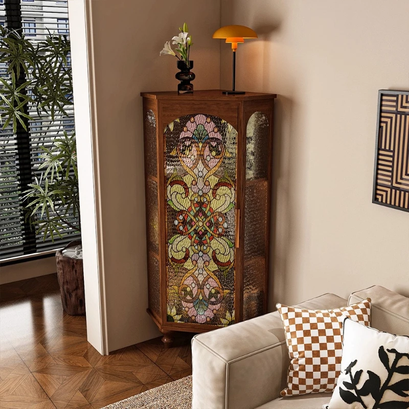 

Triangular Side Cabinet Living Room Shelf French Retro Glass Display Cabinet Wall Storage Locker