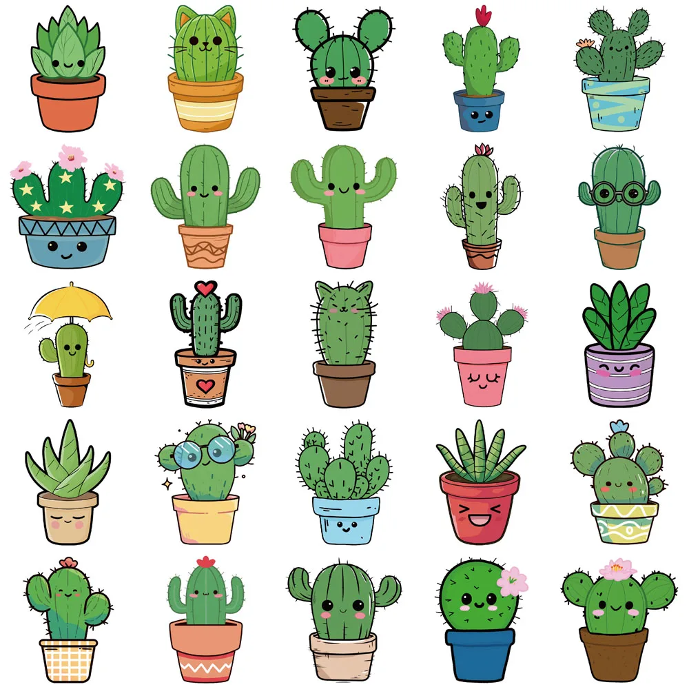 50PCS Creative Cartoon Cactus Stickers Handmade Account Decoration DIY Water Cup Skateboard Notebook Personalized Stickers