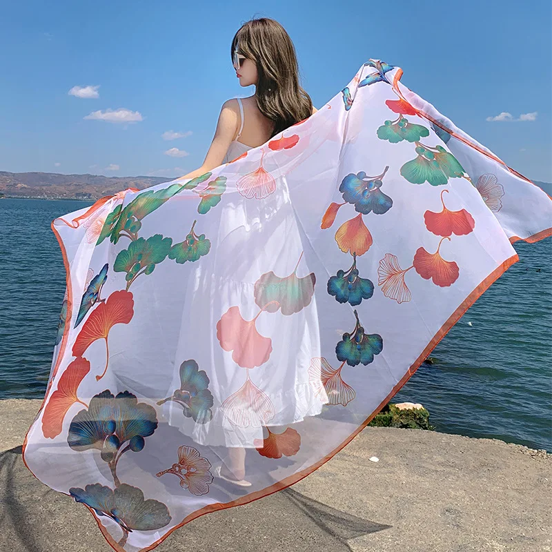 Thin Transparent Travel Beach Sunscreen Scarf for Women Bikini Large Shawl Sarong Wrap Brazilian Swimsuit Cover-ups 125x180cm