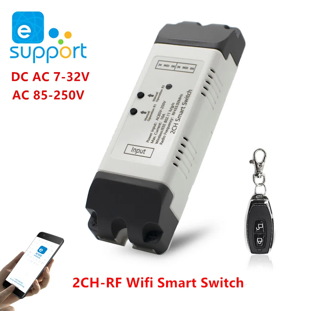 

eWelink Garage Door Receiver RF Smart Switch 7-32V 85-250V AC DC Remote Control 433 Light 10A Rele Relay Interlock Self-Locking