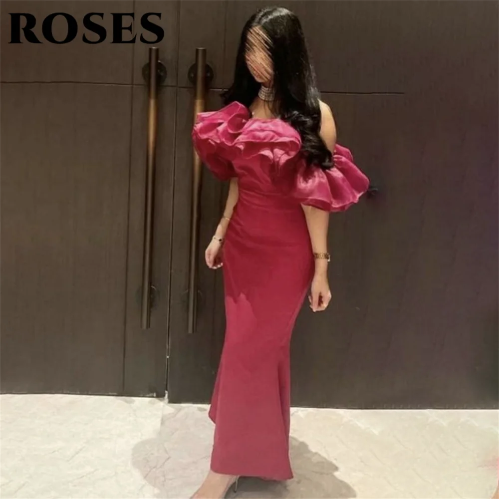 

ROSES Fuchsia Elegant Prom Dress Sweetheart Prom Gown Pleats Stain Off the Shoulder Trumprt Formal Dresses for Woman Customized
