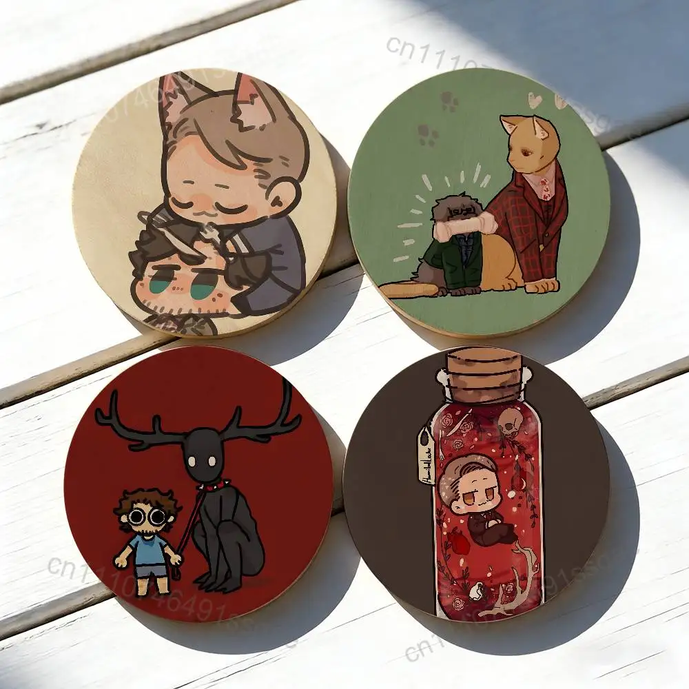 

H-HannibalS Will Chibi Round Vintage wooden coasters, for home coffee tables, wooden bars, cups, glass beer mugs, holiday gifts