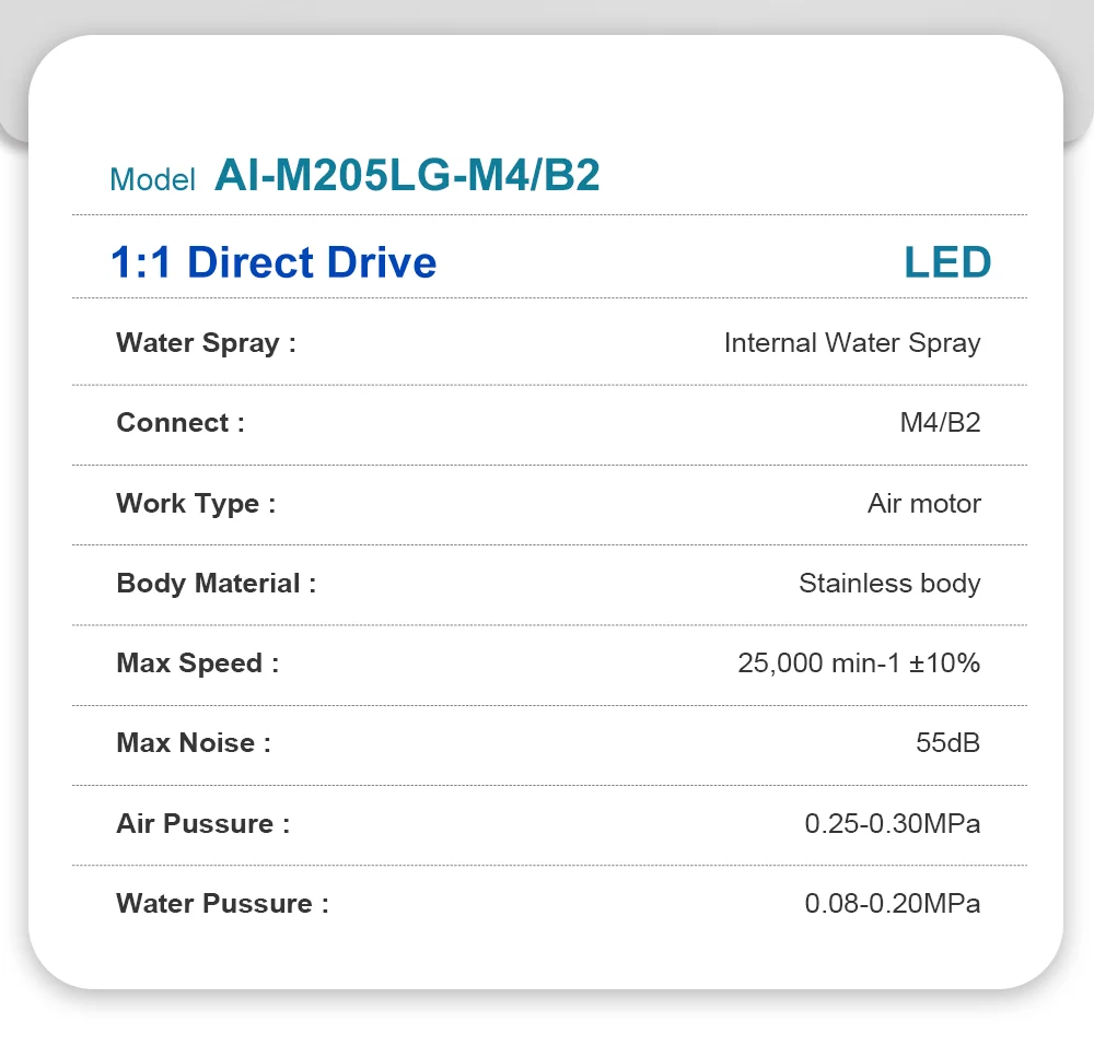 Dental Inner Water Air Motor Slow Speed Handpiece Parts AI-M204/M205 Non-LED Turbine Connector AI-M205LG LED Generator Series