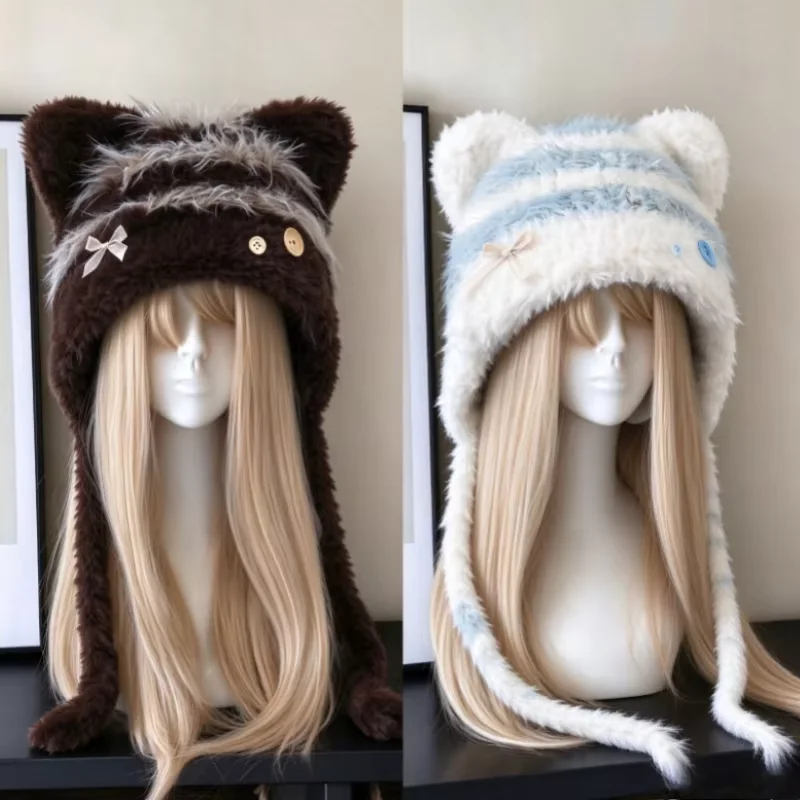 Faux Fur Fluffy Ear Hat Ladies Winter Thermal Wind Resistant Headgear Cute Daily Commute Outdoor Ear Warm Cold Proof Casual Cap