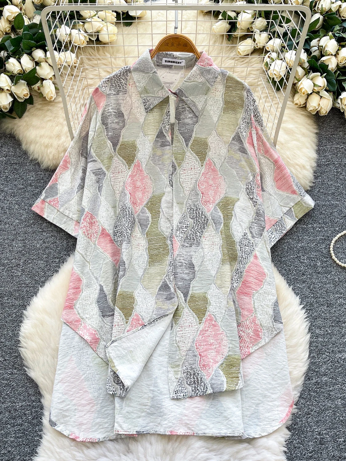 Laid-ba Sle نسائي فضفاض متعدد الاستخدامات مطبوع irt حاشية غير متماثلة كاجوال فضفاض مناسب من ألياف البوليستر ort Sve #4