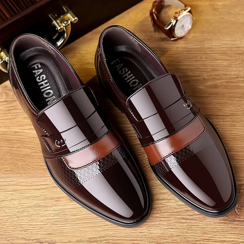 Leather Shoes Men\'s Casual Business Dress Shoes Slip on Office Oxford Shoe Soft-Soled Wedding Footwear Office Classic Shoes