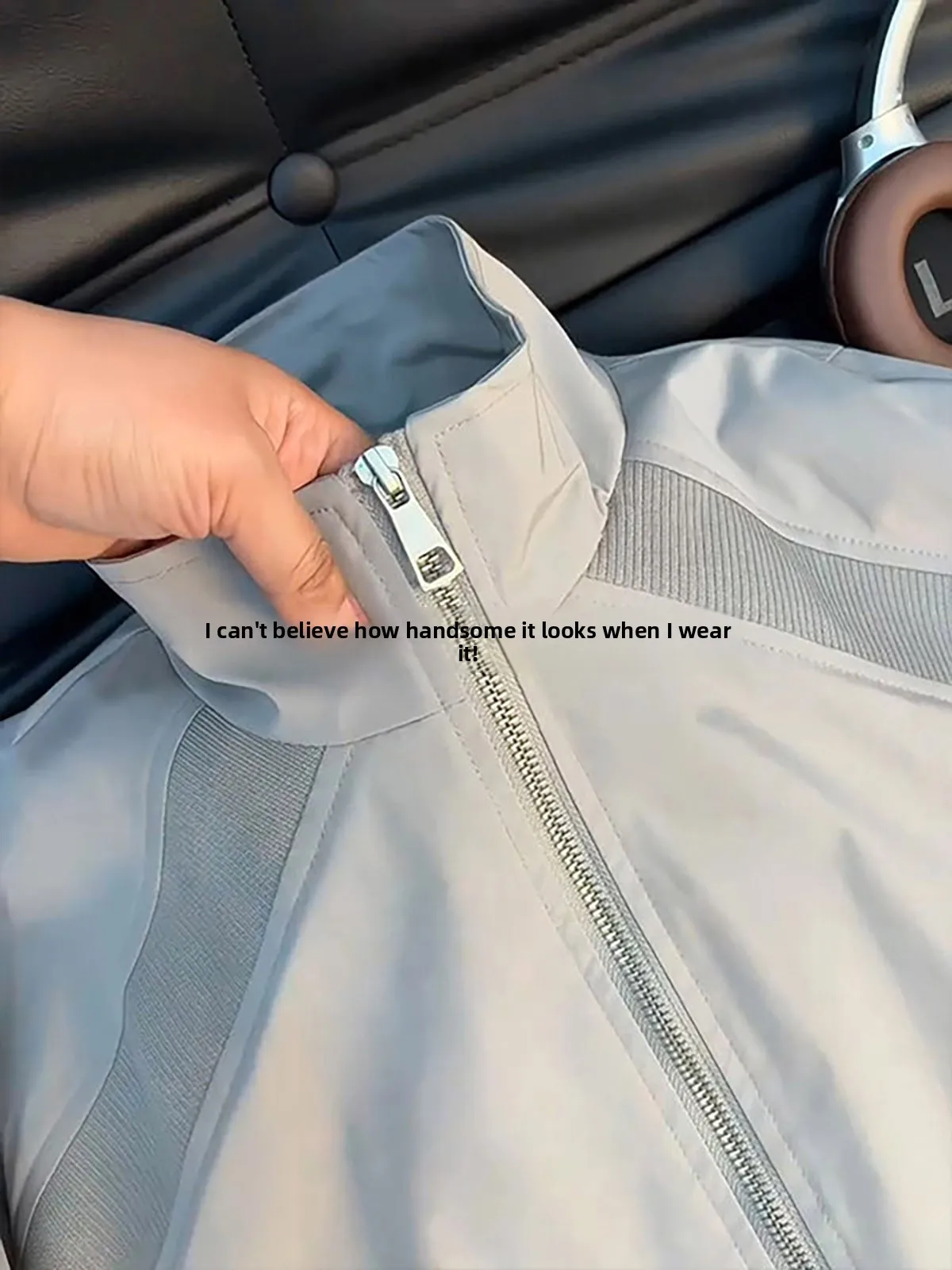 Light Grey Deconstructed Stand Collar Flight Jacket Men's Spring Tailored Baseball Vest Cleanfit Short Workwear Coat