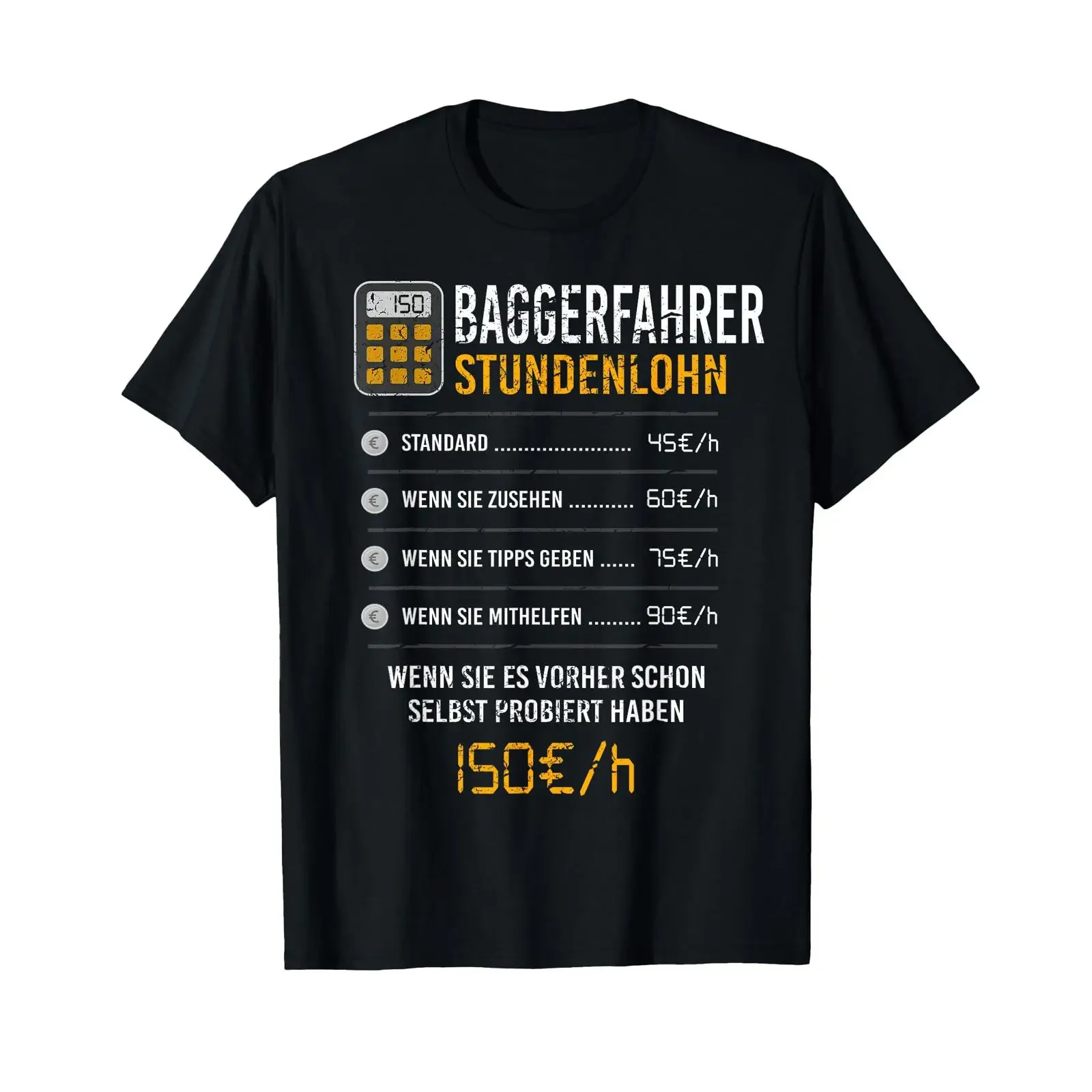 Men's Digger Driver T Shirt Funny Hourly Wage black vintage Washed Top For Everyday Wear Breathable designer clothes homme