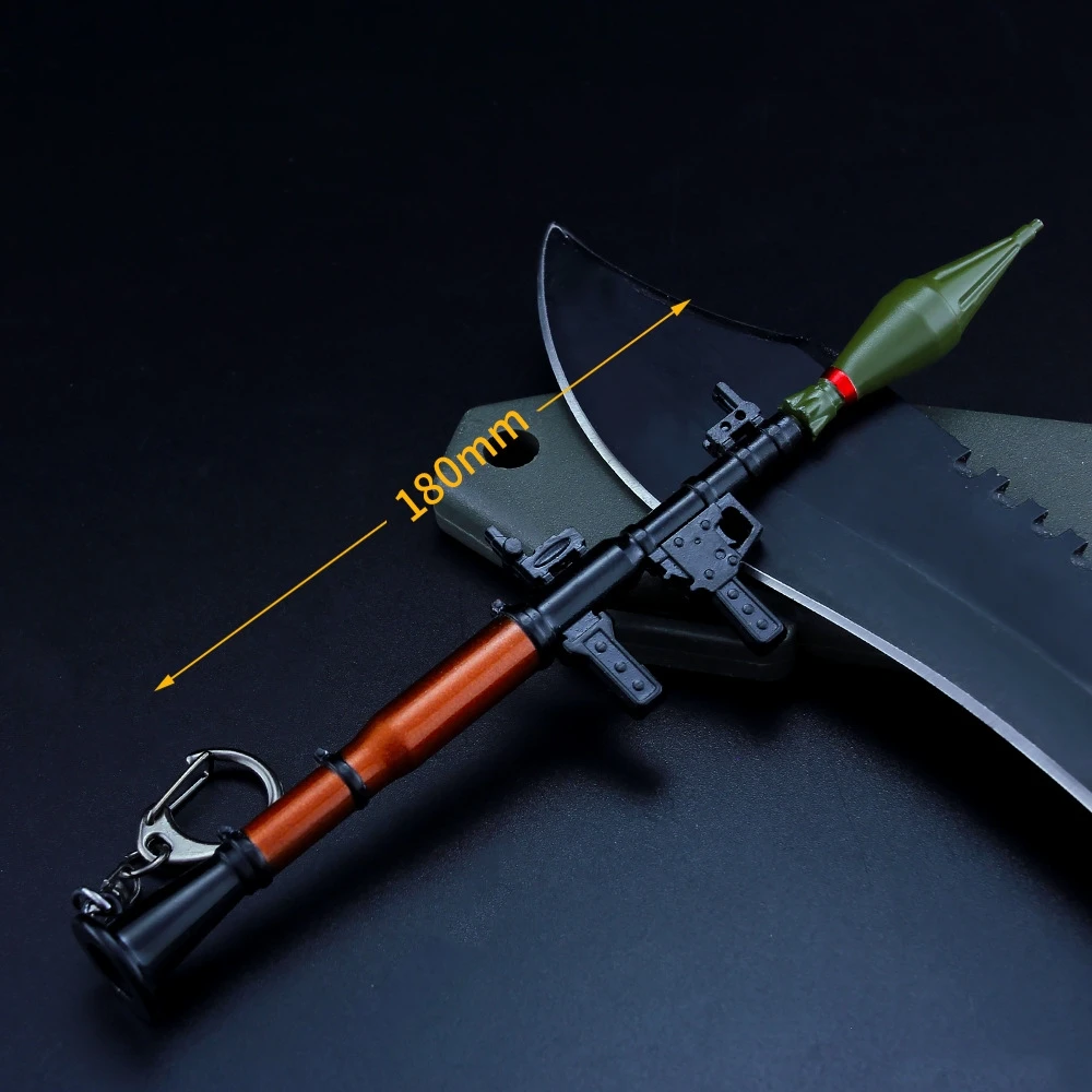 18Cm Pubg Speelgoed Geweren Rpg7 Raketwerper Wapen Sleutelhanger Metalen Model Assembleren Lichtmetalen Sleutelhanger Auto Hanger Speelgoed Voor Kind