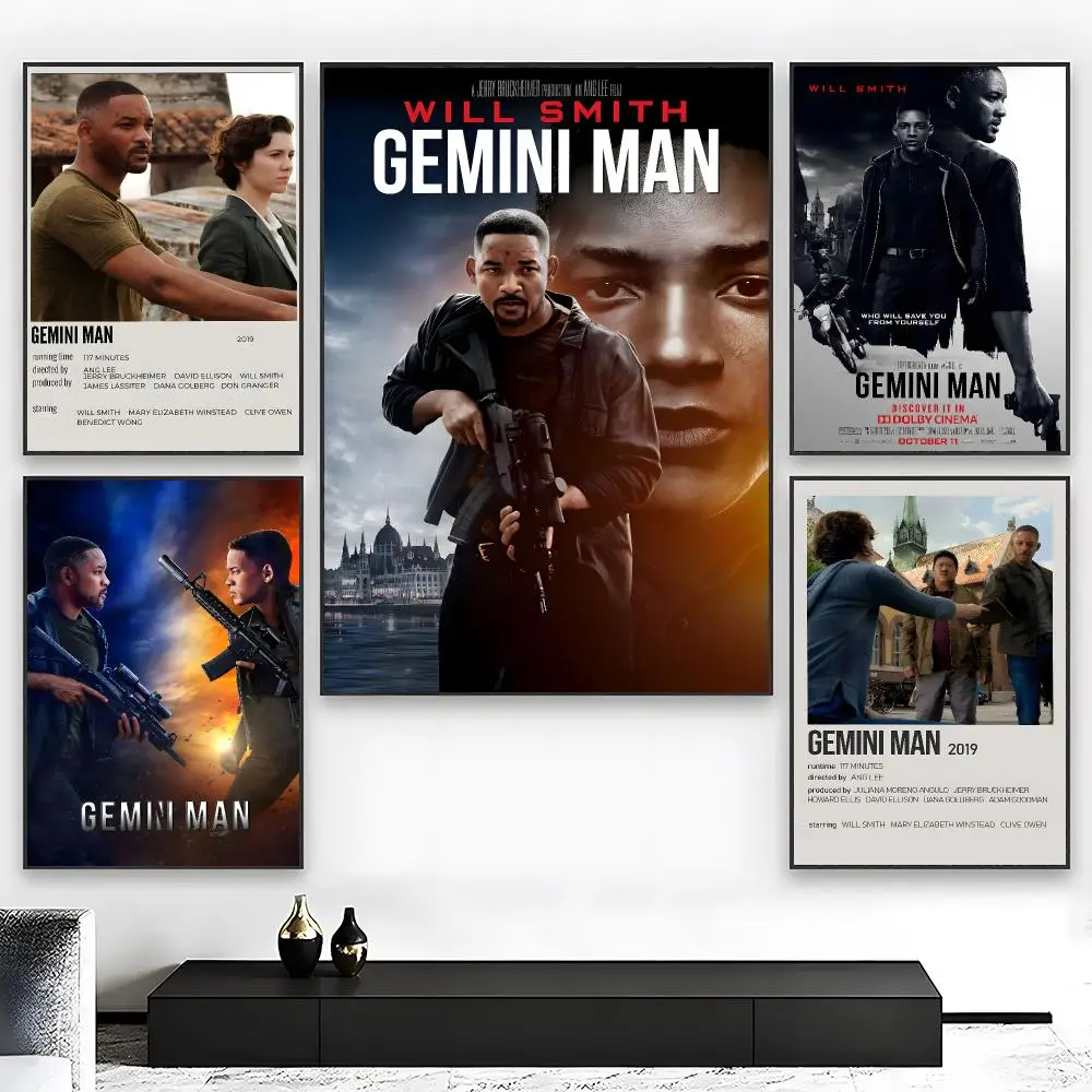 Dark Modern Sci fi Movie G-Gemini Man Poster  High-definition Art Sticker Self Adhesive Waterproof Home Decoration