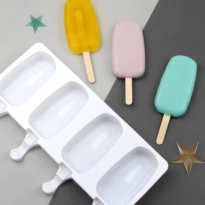 

New 4-cavity reusable environmentally friendly silicone ice grid popsicle mold with stick ice cream making tool