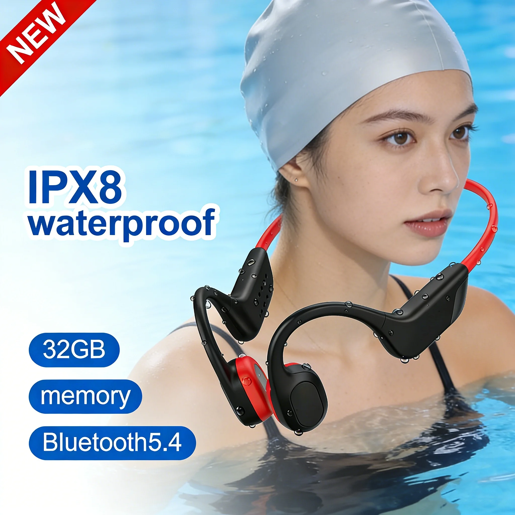 Wireless Bone Conduction Headset Swimming Sports Headphone IPX8 Bluetooth 5.4 With Mic Waterproof Exercise Fitness 2026 NEW