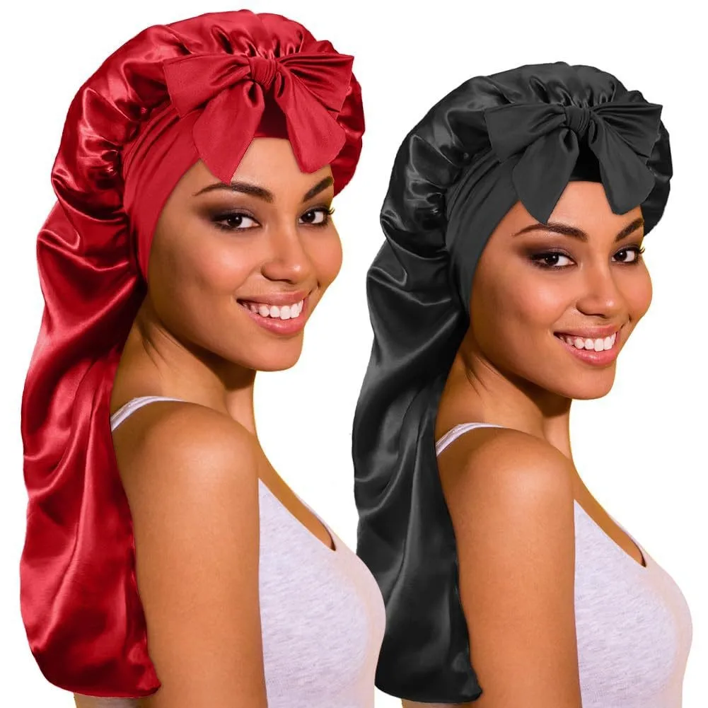 Extra Long Satin Bonnet Women Tie Band Soft Night Sleep Cap Anti Frizz Hair Wrap for Care