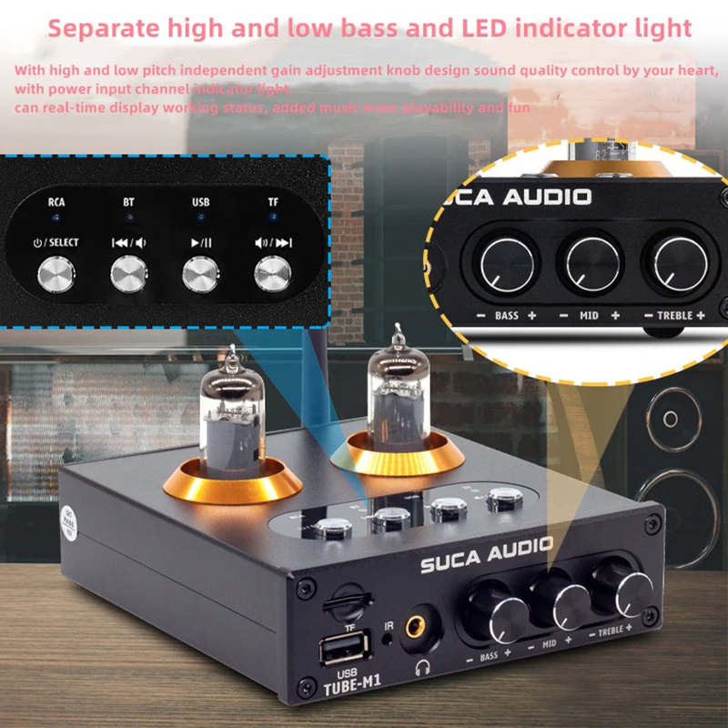 Multi-function Tube Preamplifier GE5654 Tube Bluetooth 5.0 U Disk TF Card Input HIFI Music Turntable Infrared Remote Control