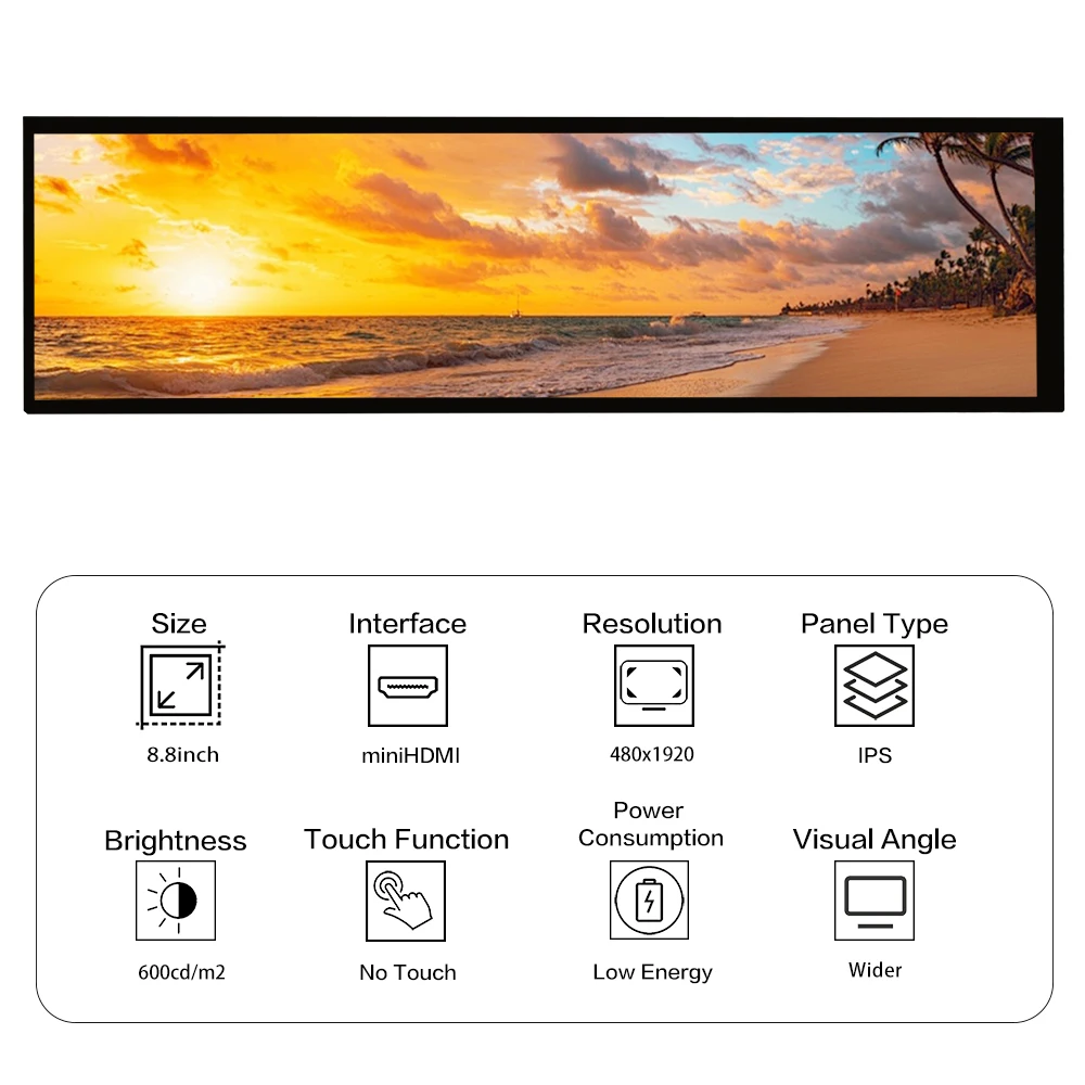 LESOWN-Pantalla de Panel de Sensor de PC, módulo de barra larga para caja de ordenador, pantalla secundaria, 8,8x480, HDMI, IPS, USB, 1920 pulgadas