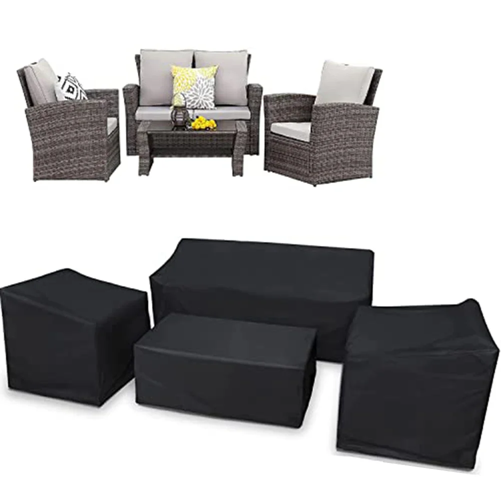 4PCS 200D/420D Garden Furniture Cover Waterproof And Windproof Black Outdoor Furniture Sofa Table Chair Dust Proof Cover