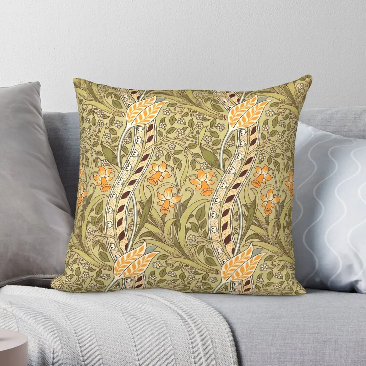 William Morris Daffodil Garden Flower Square Pillowcase Polyester Linen Velvet Printed Zip Decor Throw Pillow Home Cushion Case