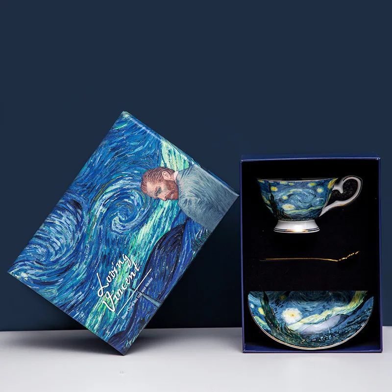 Van Gogh Bone China Coffee Cup Set, English Afternoon Tea, Small Luxury Ceramic Gift Box