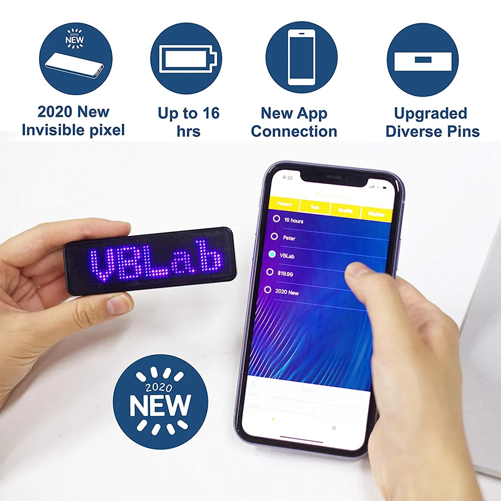 بلوتوث متوافق LED اسم شارة DIY بها بنفسك برمجة التمرير رسالة المجلس شاشة عرض ليد صغيرة HD نص أرقام نمط العرض