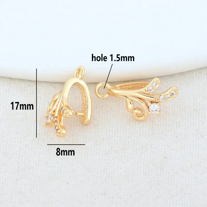 8*17MM 8*13MM 14K Gold Color Plated Brass with Zircon Bale Pinch Clasp For Pendant Making DIY Necklace Jewelry Making Findings