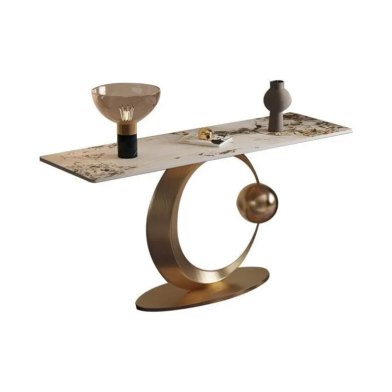

Italian light luxury stainless steel half moon entrance table simple corridor aisle entrance entrance table marble