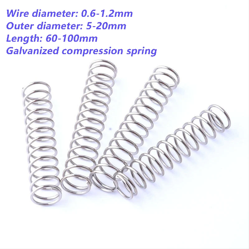 

4PCS Outer Diameter 1.2mm Galvanized Y-shaped Compression Spring Return Spring Length 60mm-100mm Outer Diameter 10mm-20mm