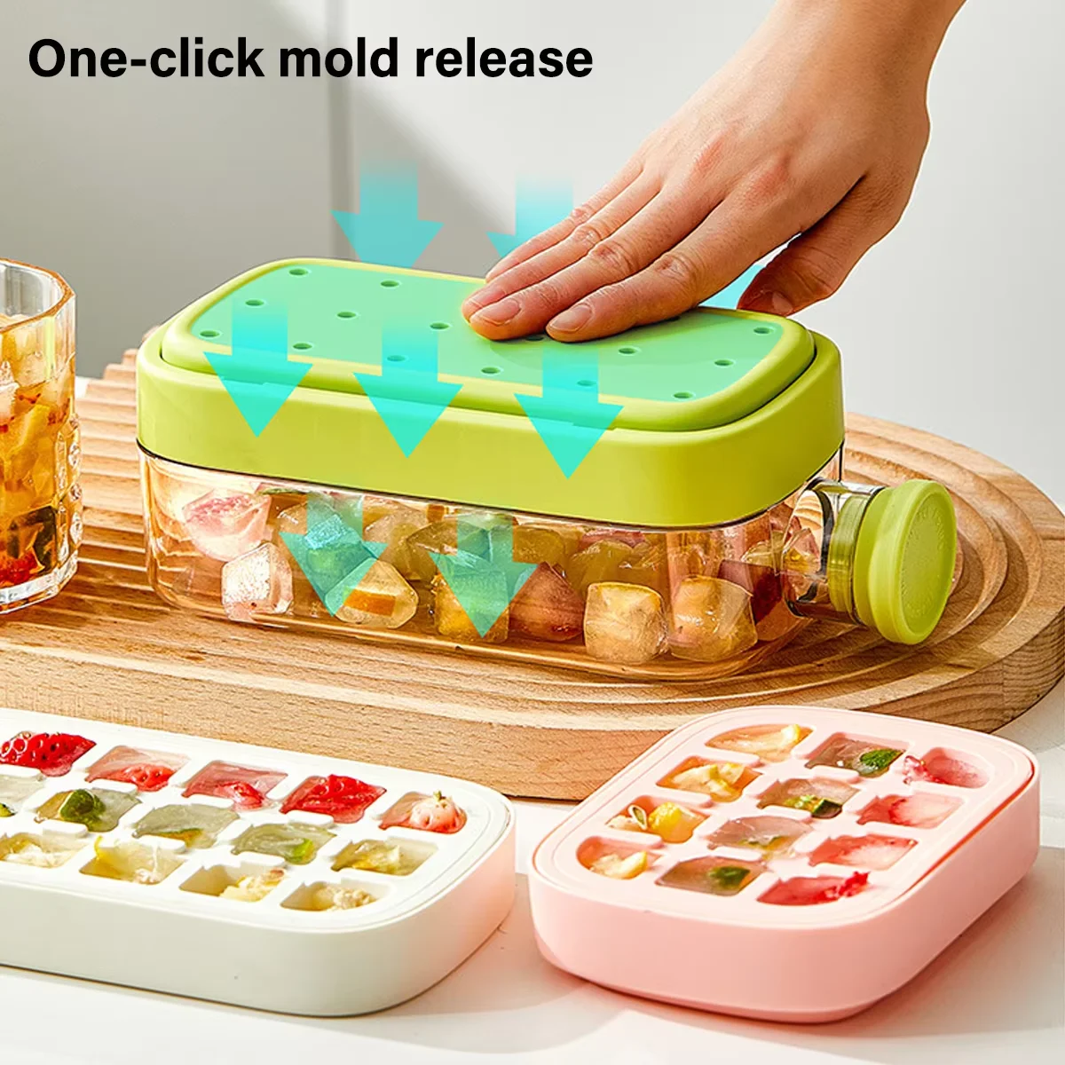 12 Grids Pressing Ice Cube Tray Block Mold 500ML Water Bottle With Straw Ice Making Mold Kitchen Tool Household Sealed Ice Maker