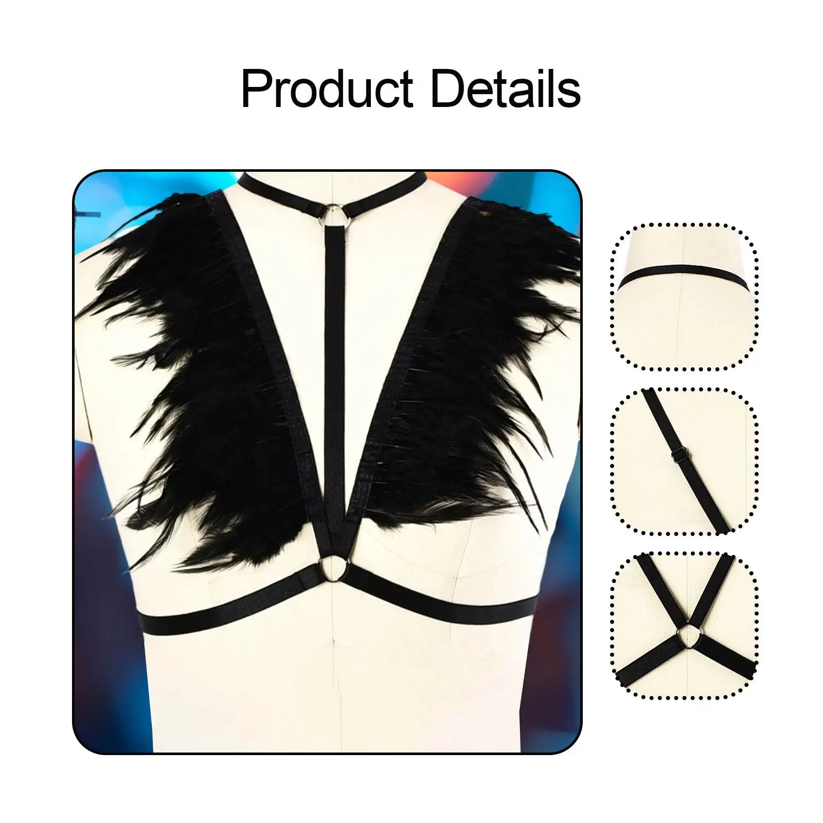 Feather Strappy Bra Women Adjustable Harness Lingerie Open Erotic Bra Top Punk Festival Costume for Nightclub Wear