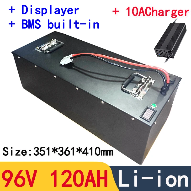 powerful 96V 120Ah Lithium ion battery pack with BMS 26S for motorcycle mortorhome golf cart tour car+10A Charger