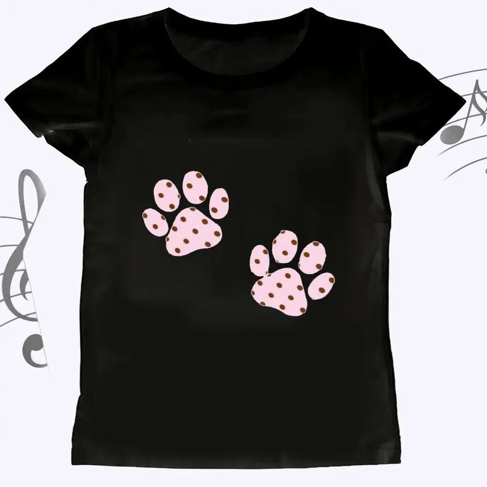 Cute Dog Paw Graphic T-Shirt Women Summer Short Sleeve Polka Dot Animal Print Casual Tops Oversized Cute Harajuku Y2K Streetwear