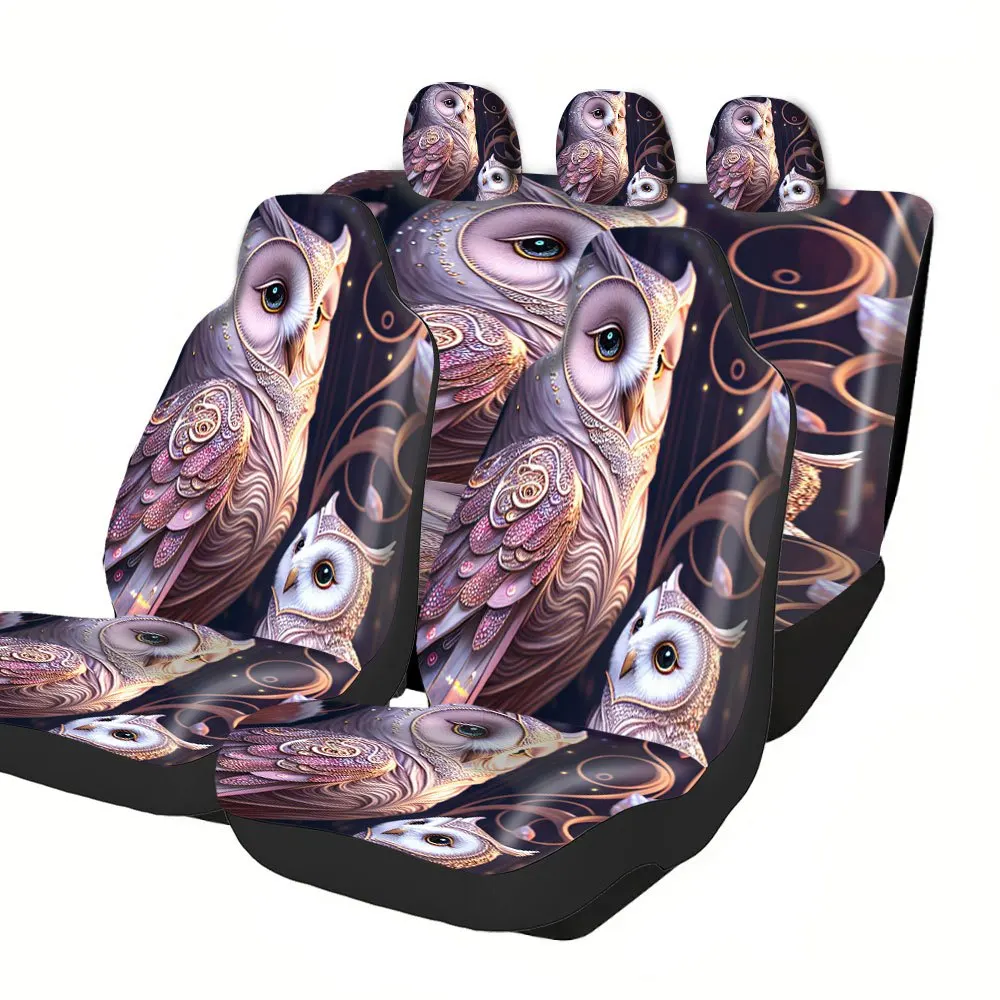 Trendy Print Car Seat Covers Full Set Fit Festival Premium Material Comfortable Breathable Interior Upgrade Owl Parent-offspri