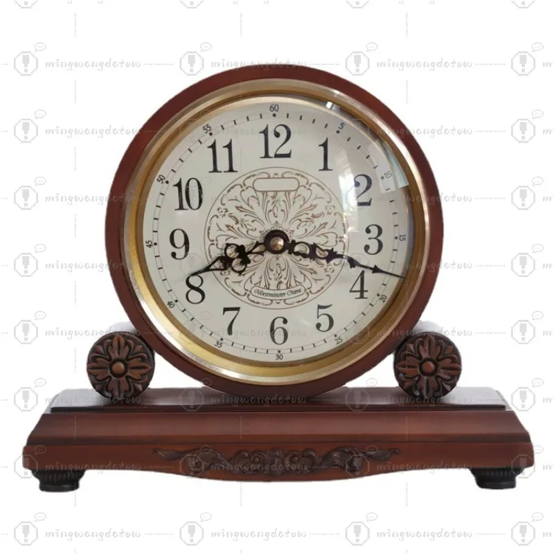 Solid Wood European Classic Table Clock, Silent Wooden Desk Clock for Living Room & Study, Wood Grain Clock - T1012A
