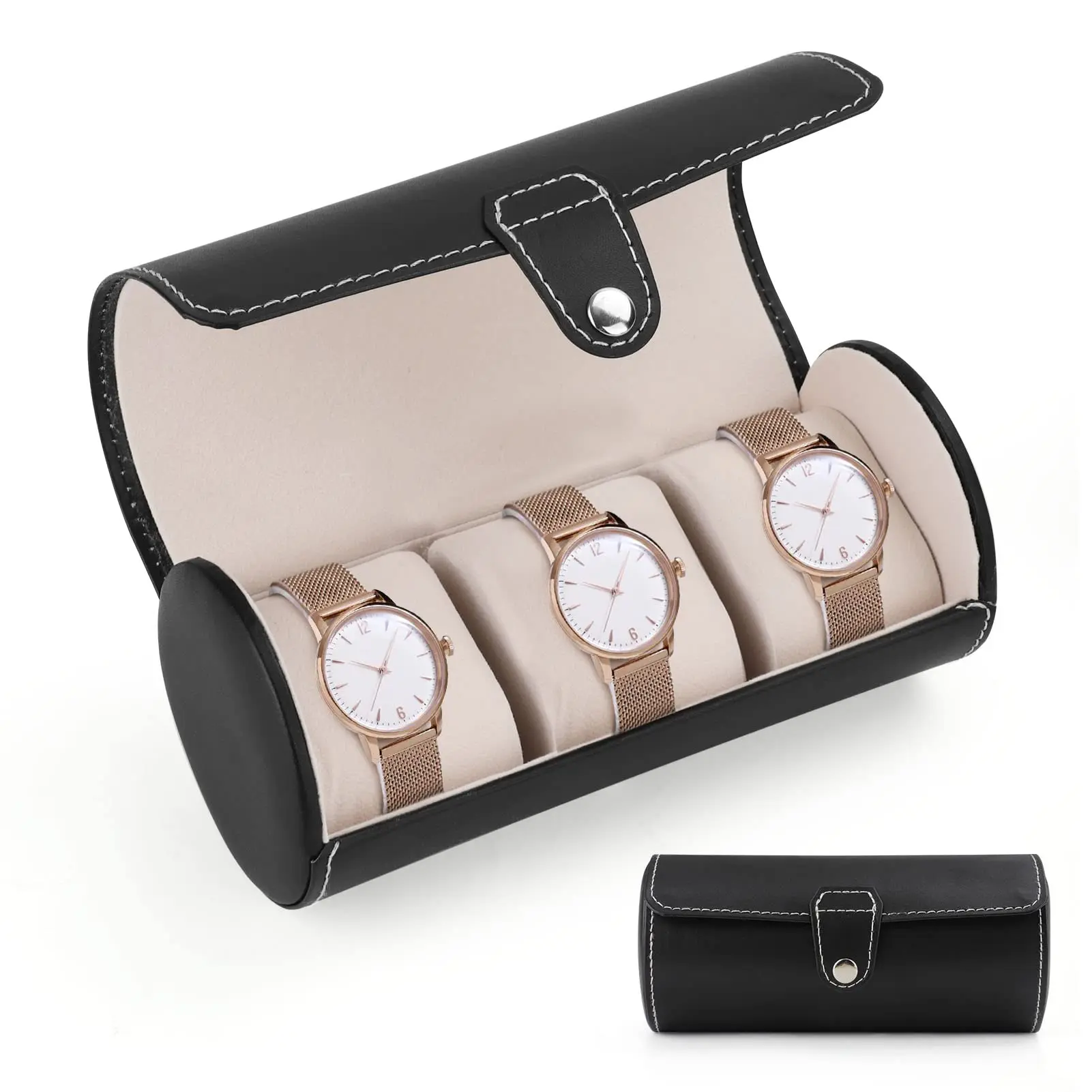 3 Grids Watch Box PU Leather Roll Case Jewelry Storage Organizer Holder Gifts