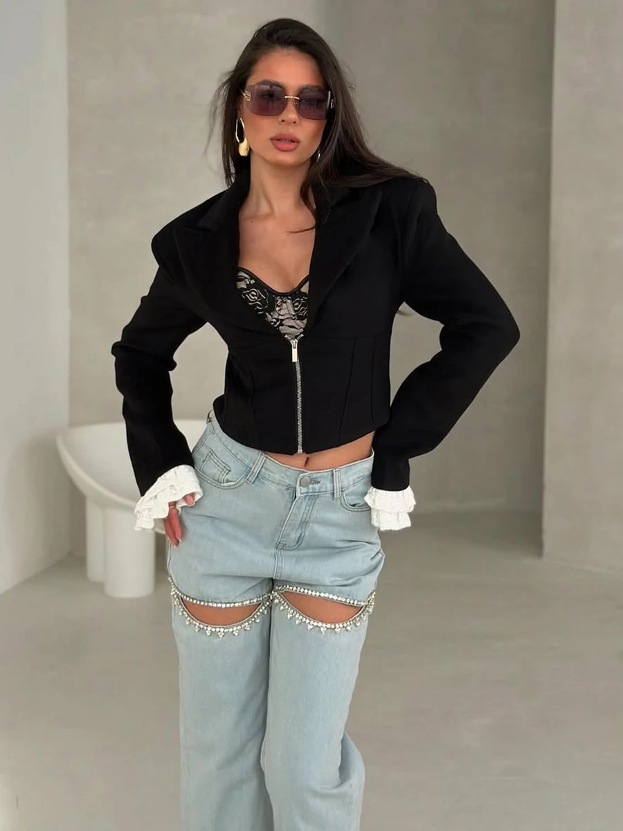 Weird Puss – manteau coupe cintrée avec fermeture éclair pour femme, haut décontracté, Cool et polyvalent, détail Sve, coupe-vent