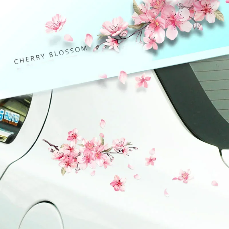 Car Sticker Pink Cherry Blossom Vinyl Car Sticker Auto Flower Decal Windshield Windo Bumper Trim Interior Mouldings Auto Styling