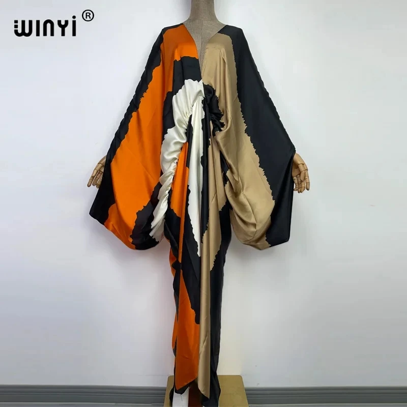 

Europe bech Over Size Summer fashion print 2022 WINYI Kaftan robe sexy femme Maxi women's robes long beach V-neck Bohemian dress