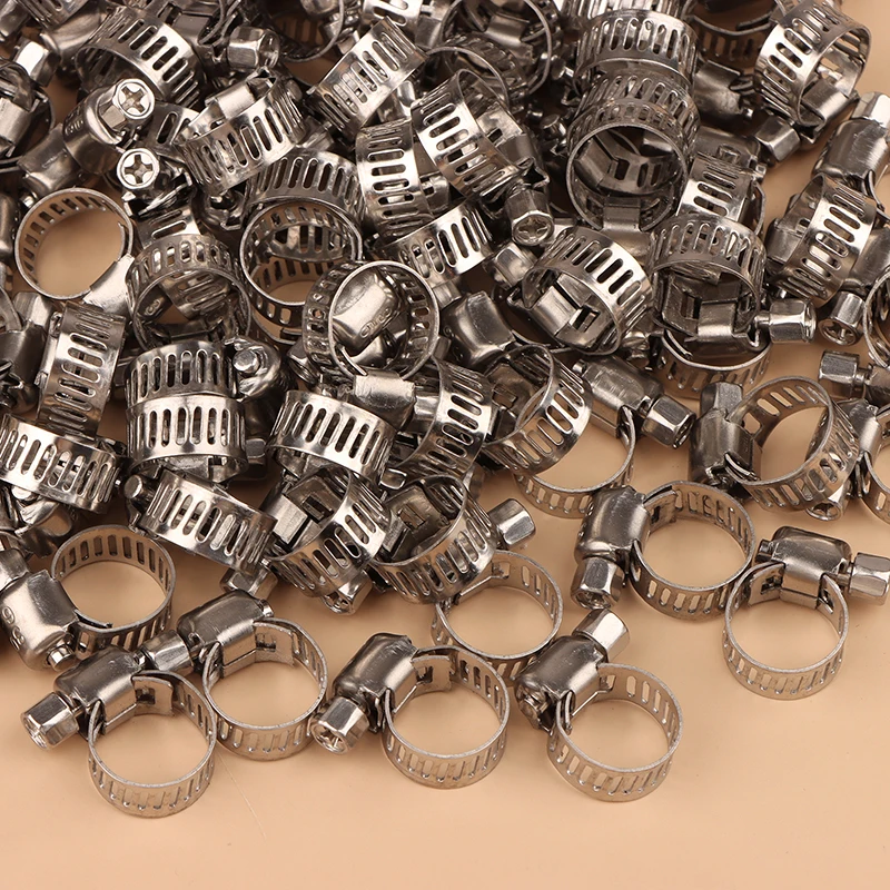 Kit de braçadeira de mangueira de aço inoxidável 304, 100 peças-6mm a 44mm, linha de combustível e clipes de tubulação de água, conjunto durável de fixadores de mangueira de vários tamanhos